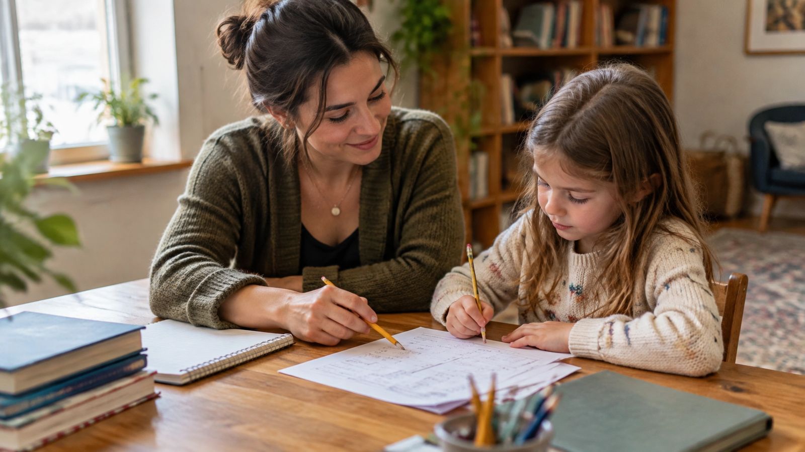 An academic coach working through a math problem with a student